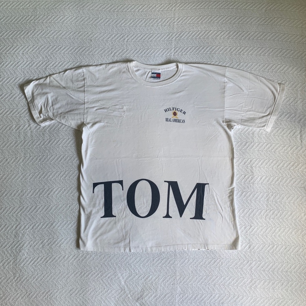 VTG Y2K Tommy Hilfiger Short Sleeve Big Wrap Around Logo Tee Sz‎ XL Streetwear